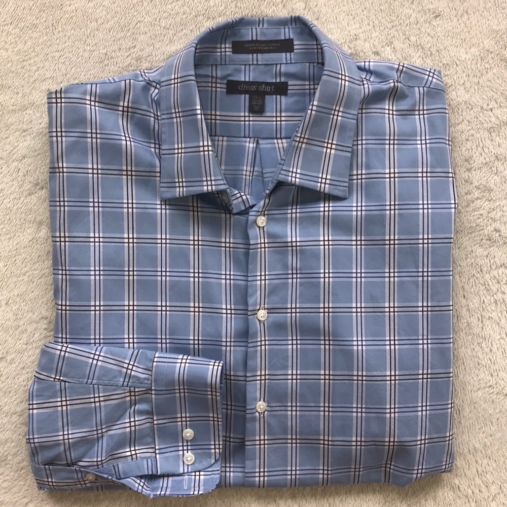 Blue Plaid Trim Fit Non-Iron Dress Shirt